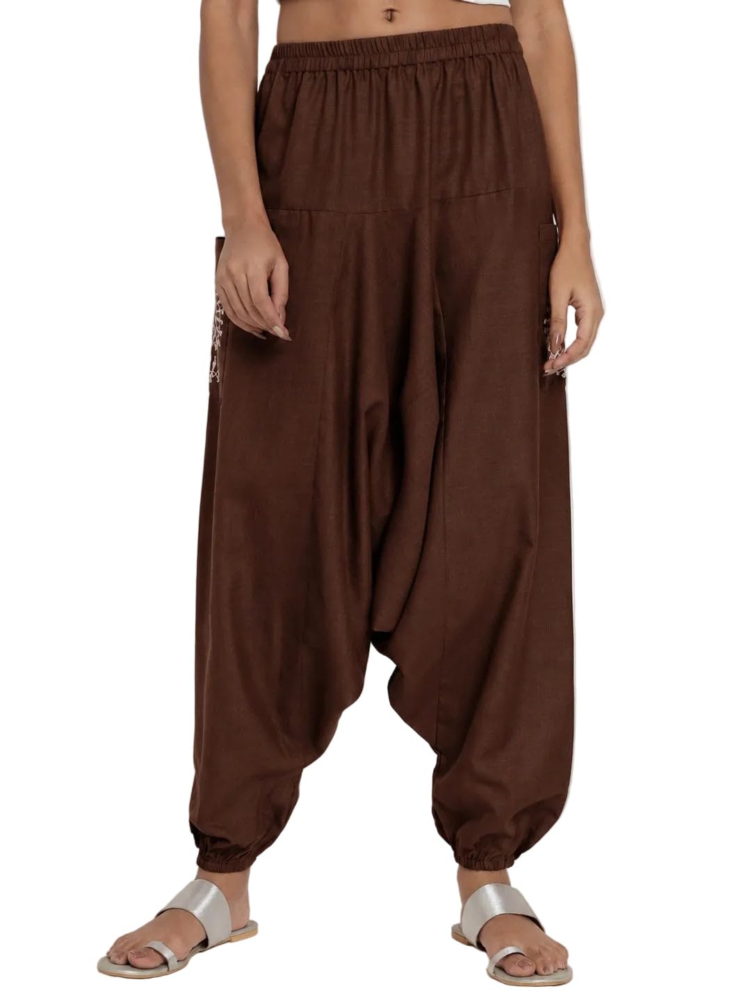 9rasa Women's Cotton Printed Pockets Drop-Crotch Boho Harem Pants for Yoga Casual Evening-picture-6