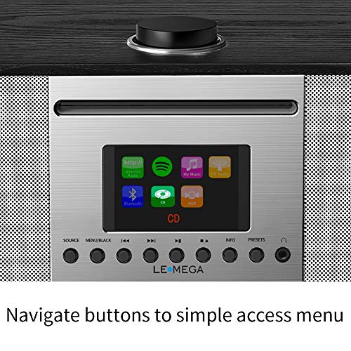 LMEGA M5+ All-in-One Music System CD Player,Internet Radio,FM Radio,WiFi,Spotify Connect,Bluetooth,Wooden Box,USB MP3,Headphone-Out,Clock&Alarms,Colour Display, Remote& app Control –Black Oak - Thumbnail 6