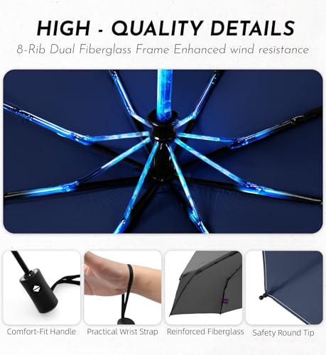 Image of LILAC Umbrella Small Stable Windproof 110 cm Pocket Umbrella Open-Close Compact Travel Umbrella with Fastener & Carabiner, Lightweight Folding Umbrella for Men and Women