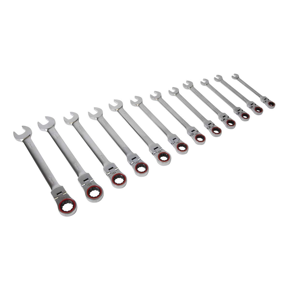 Sealey Flexi-Head Ratchet Combination Spanner Set 12Pc Metric Platinum Series