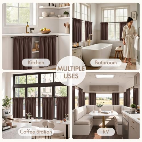 Image of MIULEE Short Blackout Curtains for Kitchen 36-Inch Length Dark Brown 4-Pack | Light Blocking, Cafe Curtains, Room Darkening Thermal Insulation, Privacy Protection, Half-Tier Curtains for Small Windows