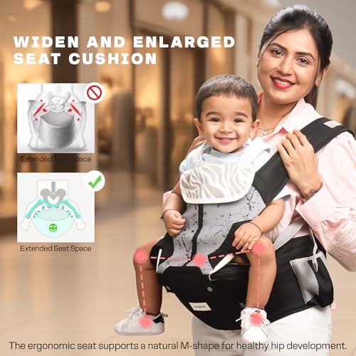 Image of Baybee 6 in 1 NeoNest Baby Carrier for 0 to 3 Year Baby with Hip Seat, Kangaroo Bag, Lumbar Back Support, Breathable Mesh Fabric (Black)