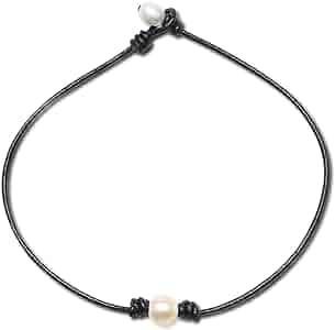 Amazon.com: One Pearl Black Leather Necklace - Leather Wrap
