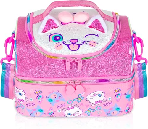 Image of Kids Double Decker Cooler Insulated Lunch Bag Large Tote for Boys, Girls, Men, Women, with Adjustable Strap (ARN Kitty)