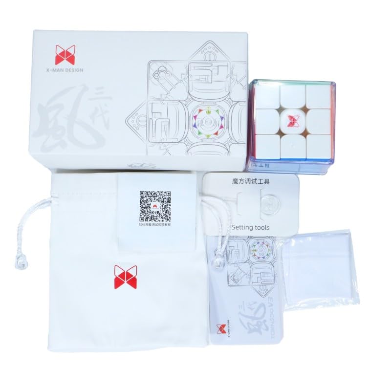 Image of QY Toys X-Man Tornado V3 M Standard 3x3 Magnetic Speed Cube - Puzzle with Adjustable Tension, Spring & Magnet Settings, Frosted Finish, Corner-Cutting, Fast Cube with Accessories (Bag, Tool, Case)