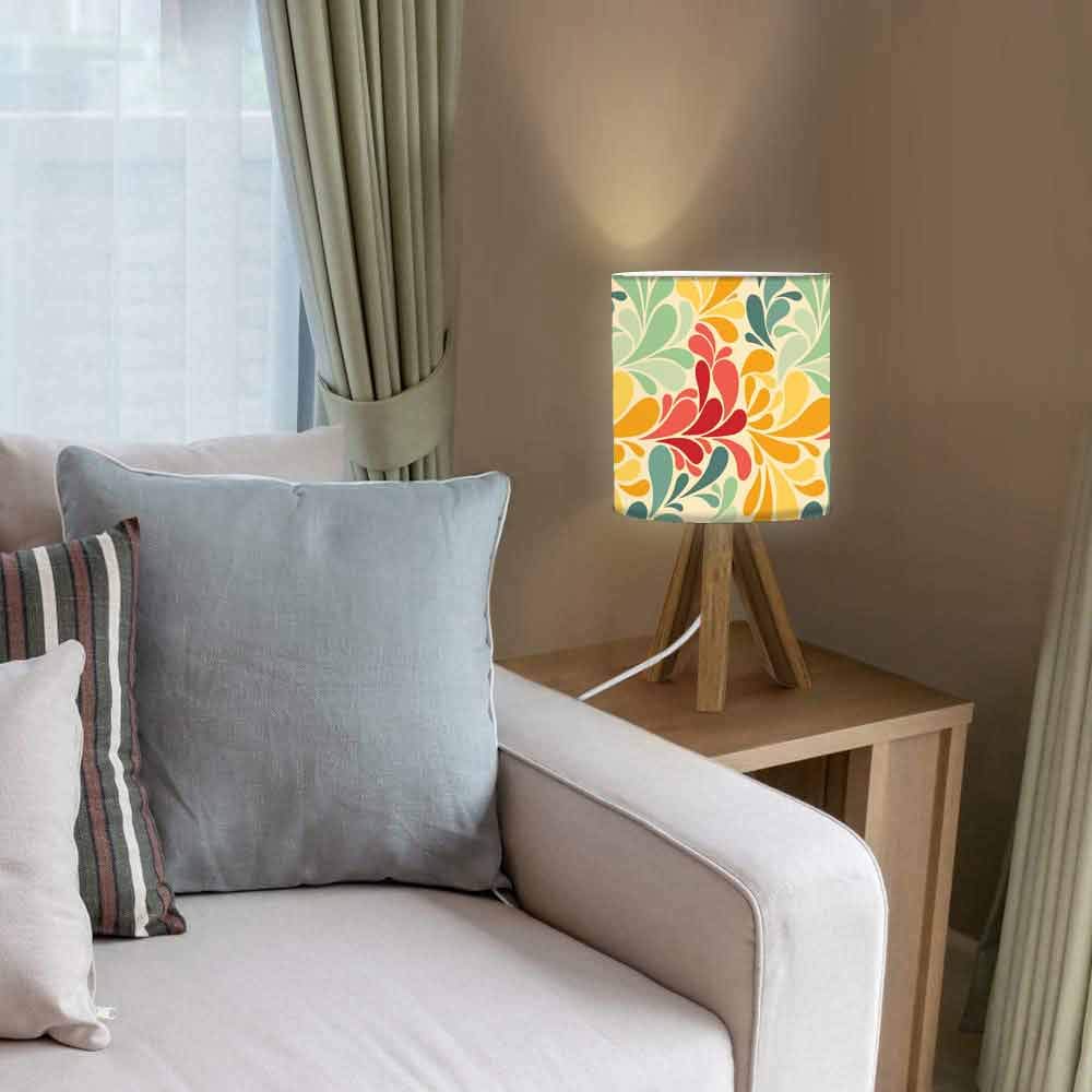 Nutcase Mini Teak Wood Retro Flower Bedside Table Lamp with Small Tripod (Multicolor) - Bulb Included 1