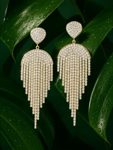 Image of Rubans Long Dangler Earrings Crystal & American Diamond Zirconia Jewellery Gift for Women & Girls
