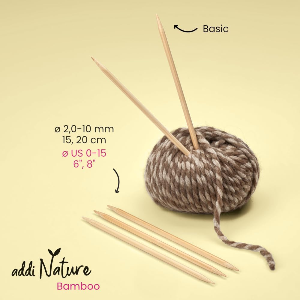 Addi Double Pointed Needles, Bamboo, 20cm, 9mm