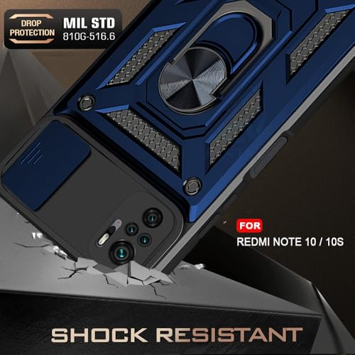 Image of AESTMO Tough Armor Redmi Note 10 / 10S Bumper Back Case Cover | Ring Holder & Sliding Camera Shield Cover | 360 Degree Protection Back Case Cover for Redmi Note 10 / 10S (Blue)