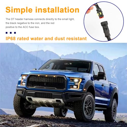 Dickno 4PCS Car Grille Lights, Bright Amber LED Grill Lights with Wiring Harness, Waterproof Front Grill Trim Lamps, Vehicle Exterior Grille Lamps Compatible with F150 F250 F350 (Black+Yellow) by Dickno - Image 5