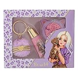Schmink-Set für Mädchen Depsche 12084 TOPModel Lilac Leo Love - Beauty-Set in lila Leo-Print, mit pinkem Lidschatten im Döschen und rosa Lipgloss mit Plüsch-Anhänger