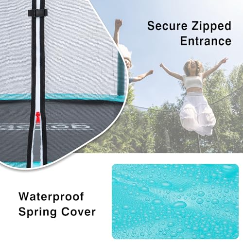 Image of AOTOB 8FT Trampoline with Safety Enclosure Net，Blue Outdoor Trampoline with Ladder, Heavy Duty Jumping Mat and Spring Cover Padding for Kids