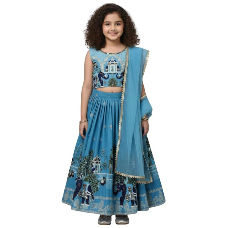 Jay Dwarkadhish Impex Girls Satin Fabric Printed Lehenga Choli Set with Animal Print Border, Designer Pattern & Matching D... - Review, Price and Buying Guide