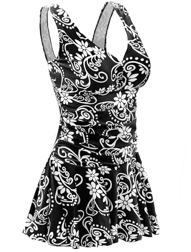 AONTUS Women's Tummy Control One Piece Swimsuits Sexy V Neck with UPF 50+ Sun Protection Retro Swimwear for Beach Pool