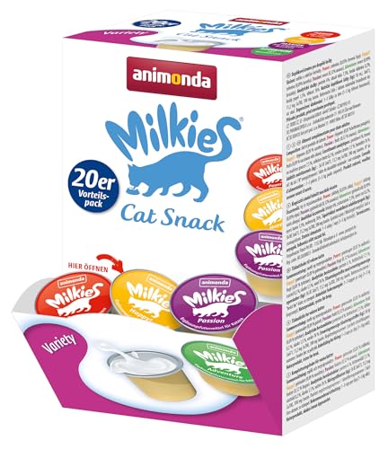 animonda Milkies Katzensnack mit Milch - Mix Variety (4 x 20 Cups á 15 g), portinierte Milch Katzensnacks für erwachsene Katzen