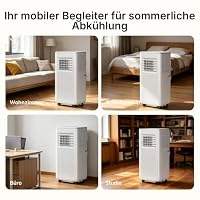 HEALLUX Mobile Klimaanlage 9000 BTU 2,6 kW, tragbares Klimagerät mit Fernbedienung & Abluftschlauch, 4-in-1: Kühlen, Lüften, Entfeuchten, Timer 24h, für Räume bis 40 m², Weiß – Ansicht 8