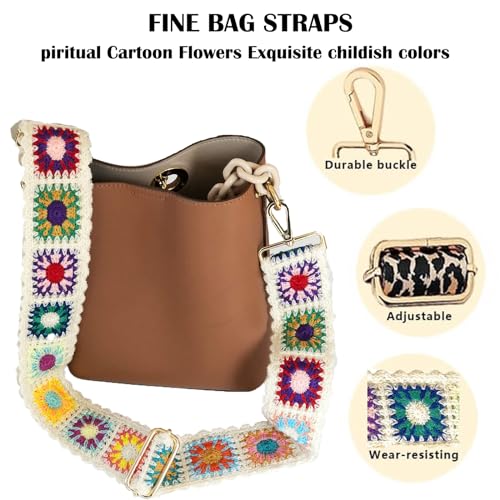 Image of Crochet Flower Purse Straps Replacement Crossbody for Handbags Women Guitar Strap Wide Adjustable Bag Strap(2 inch)