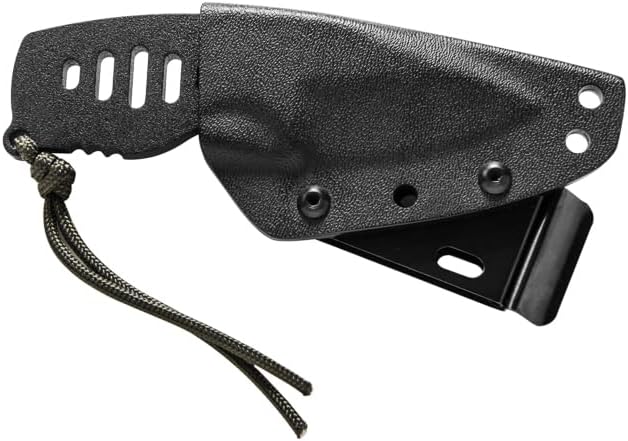 TOPS Knives Baghdad Box Cutter Full Tang Fixed Blade-Black Traction Coating Blade Finish- Black Kydex Sheath w/Multi-Position Spring Steel (Skeletonized Handle)
