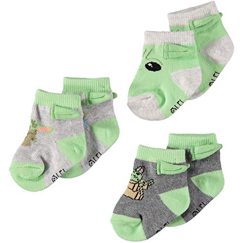Image of STAR WARS Baby Boys Mandalorian The Child 3-Pack Booties - Baby Yoda Baby Socks Multipack (3-Pack, 0-12 Months)