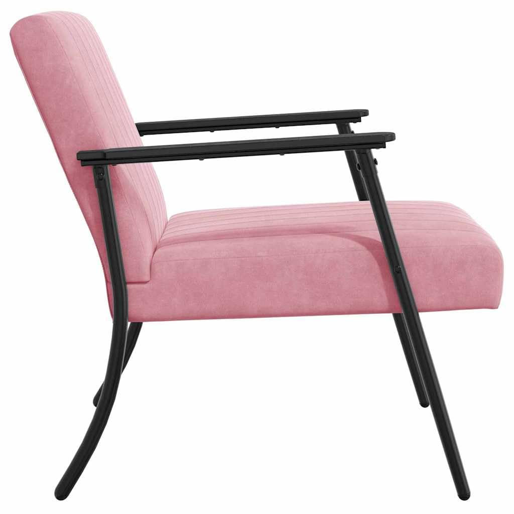 Fotel różowy, aksamitny fotel tapicerowany, krzesło do salonu z oparciem i podłokietnikami, ergonomiczny fotel wypoczynkowy, 59 x 75 x 78 cm