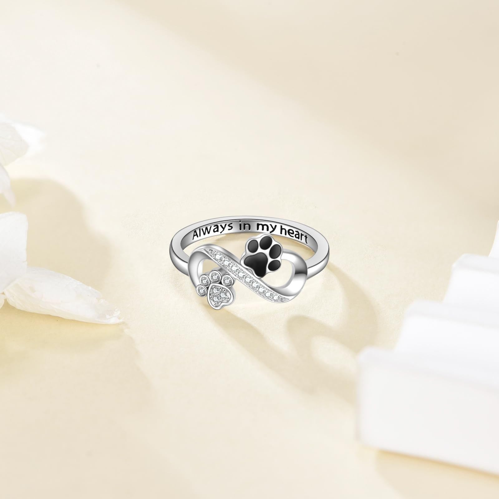 POPLYKE Katze Pfote Print Ring925 Sterling Silber Hund Infinity Welpe Haustier Kralle Ringe für Damen Immer in meinem Herzen Tier Familie Schmuck