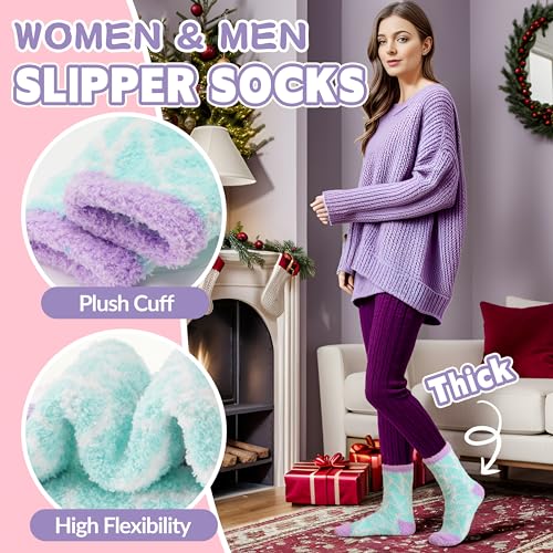 Image of Fuzzy Slipper Socks Thick Fluffy Warm Winter Cozy Plush Soft Sleep Home Socks for Women Men