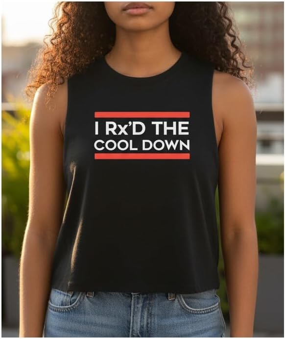 I RX'd The Cool Down Racer Back Crop Top, Ladies' WOD Crop Tank, Black, Cotton, Crew Neck