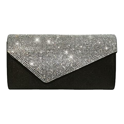 QELEG Women Rhinestone Satin Frosted Evening Wedding Clutch Bag Handbag, Black Cover