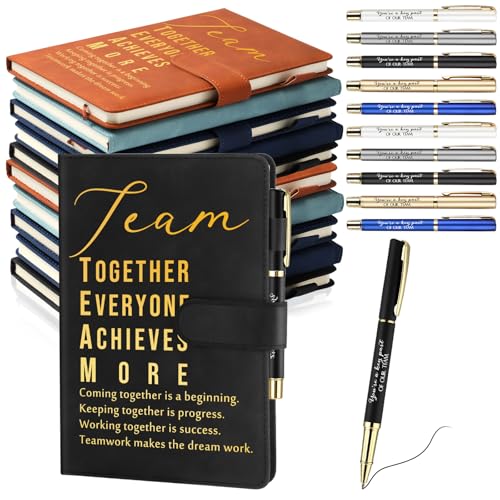 Kosiz 20 Pcs/10 Sets Employee Appreciation Gifts Bulk A5 Leather Notebook and Pen Inspirational Journal Pens for Corporate Coworker Staff Social Worker Team Gifts(Multicolor,Team)