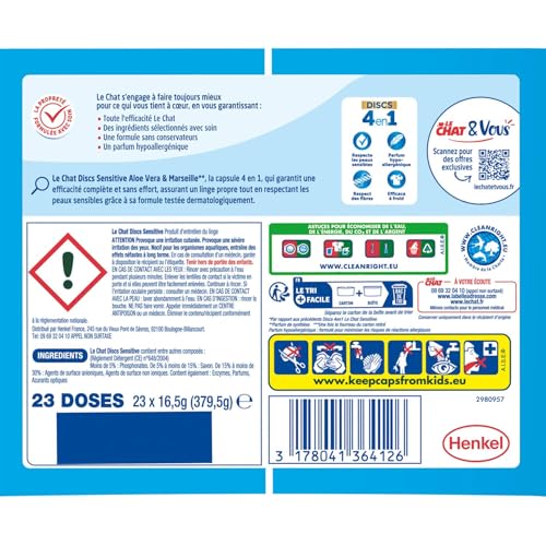 LE CHAT Sensitive Discs 4en1 Savon de Marseille & Aloe Vera Lot de 2 boîtes de 23 capsules 46 capsules - vue 3