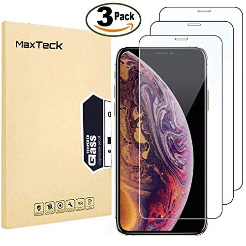 MaxTeck [3 Pièces] Verre Trempé iPhone X/XS, Film Protection en Verre trempé écran Protecteur Vitre - Ultra Résistant Dureté 9H pour iPhone XS (2018)/iPhone X (2017) 5,8 Pouces- Compatible 3D Touch