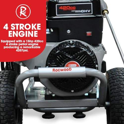 RocwooD Petrol Pressure Washer Max 5000PSI Electric Start 420cc Jet High Power Plus Free Oil Commercial Machine Portable Rotary Spray Gun Brush Filter Lance Nozzle Accessories - Image 5