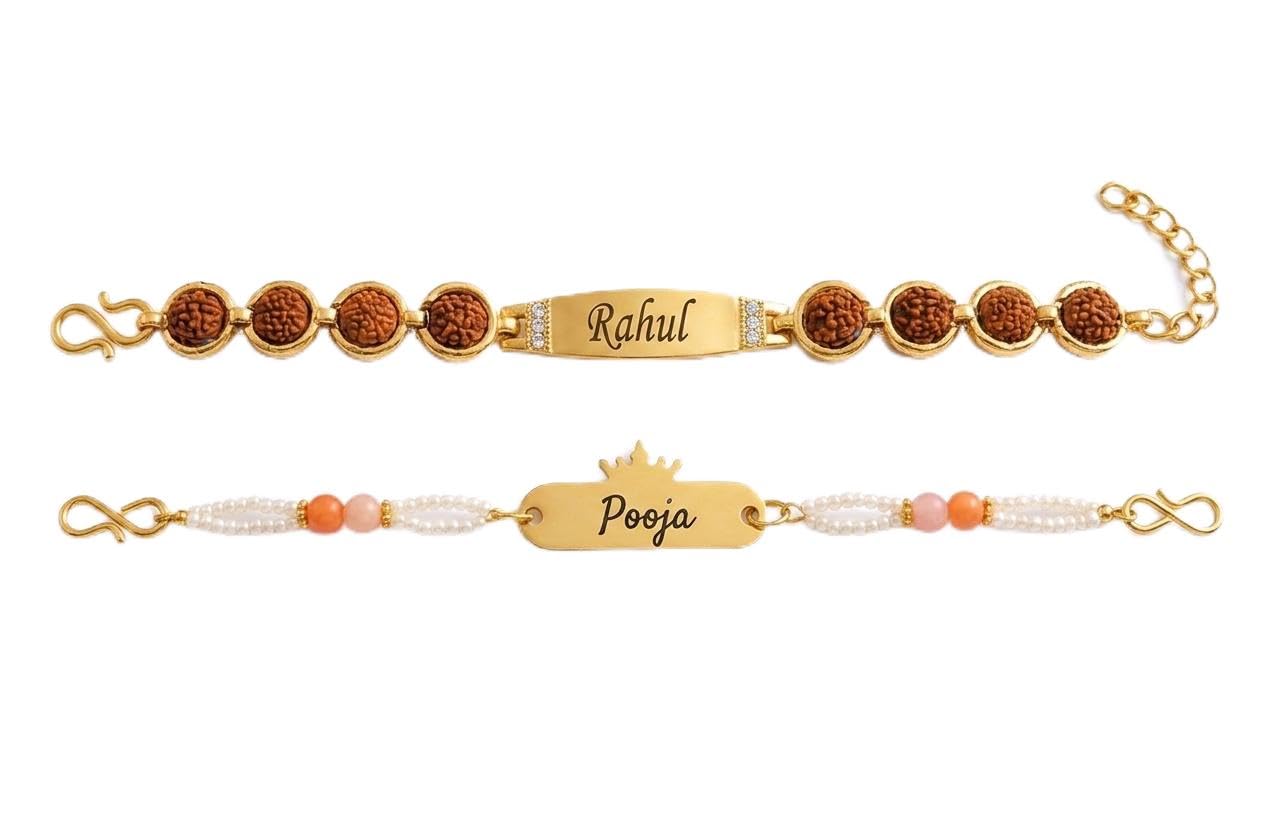 Ambe photo worldPersonalized Bhaiya Bhabhi Rakhi Combo Rudraksha & Pearl-image-25
