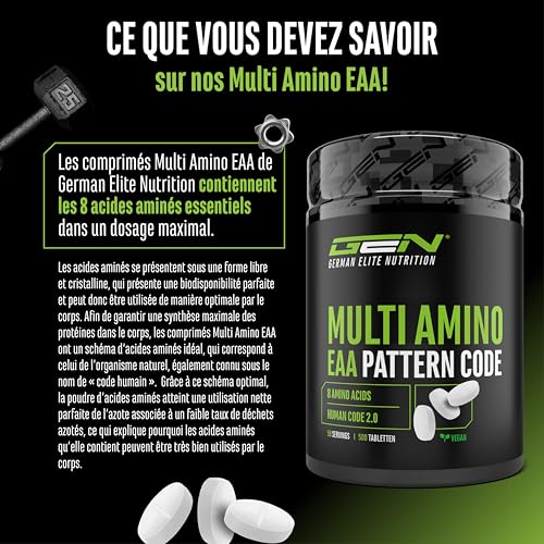 Multi Amino-EAA Pattern Code - 500 comprimés de 1000 mg chacun - Formule Human Code - Tous les 8 acides aminés essentiels - De la fermentation végétale - Hautement dosé - Végétalien – Image 4