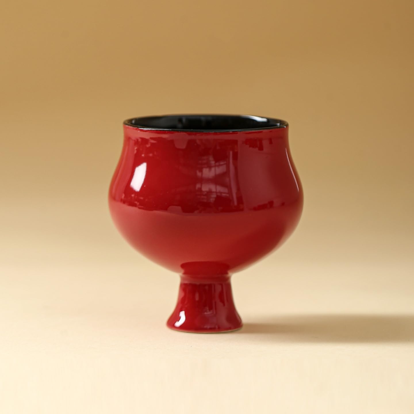 Tea Cup Red High-Foot Teacup Ceramic Host Retro Style Personal Dedicated Home Drinking Soaking Container