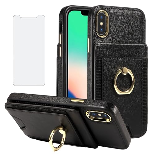 Housse cuir iPhone Xs Asuwish avec anneau de blocage RFID