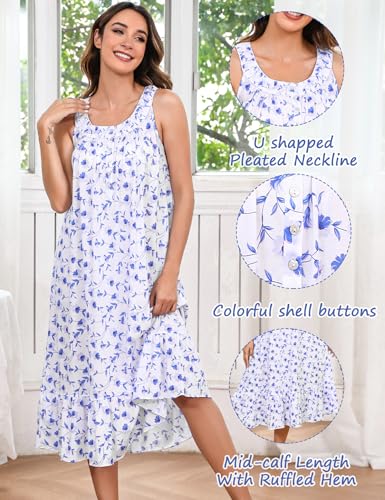 Image of MZROCR Cotton Nightgowns for Women Soft Sleeveless Night Gown for Adult Women Ruffle Sleepwear