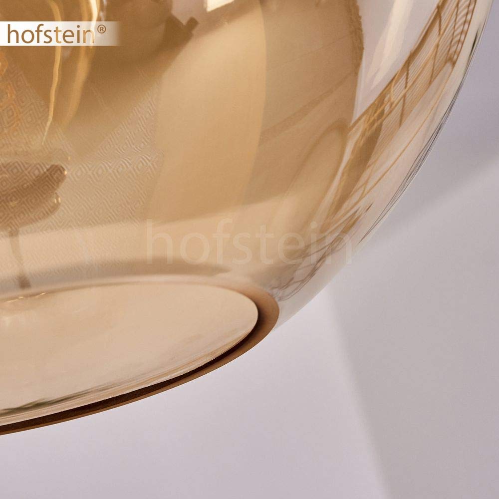 HOFSTEIN Hängeleuchte Lololo, 1-flammige Hängelampe aus Metall/Glas in Altmessing-/Bernsteinfarben, moderne Pendelleuchte im Retro/Vintage-Design, Ø 29 cm, E27, Esszimmer, Küche, Wohnzimmer