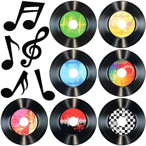 Image of Pasimy 39 Pcs Music Party Decorations Musical Notes Records Bulletin Board Cutouts Rock and Roll Classroom Decor for 1950s 70s 90s Retro Music Birthday Party School Home Wall Decor(Black)