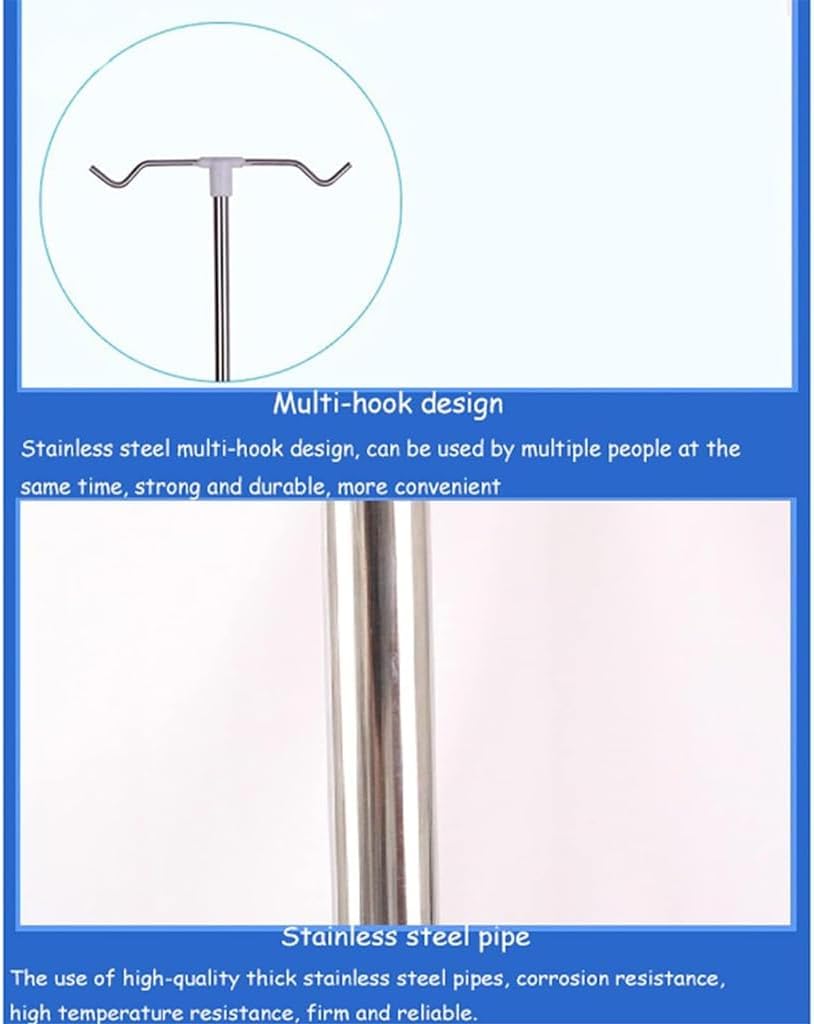 Asta portaflebo in Acciaio Inox con Ruote Aste portaflebo Altezza Regolabile 109-205 cm Portasacca portaflebo 2 Ganci Portaflebo a 3 Gambe