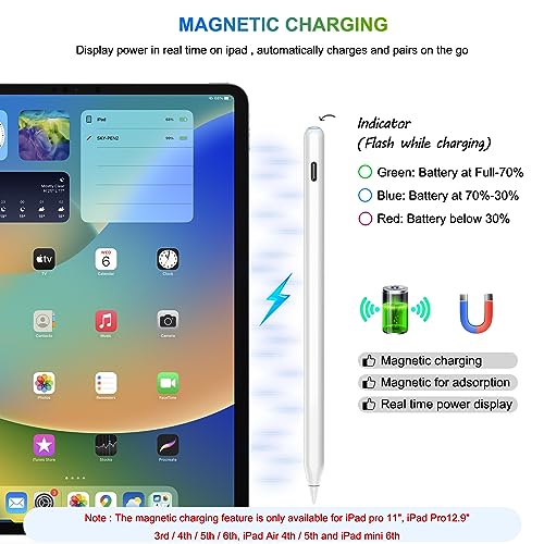 Pencil 2nd Generation for iPad 2025-2018 with Magnetic Wireless Charging, HATOKU Pencil for iPad with Tilt Sensitvity - Compatible with i Pad 6-11, Air 3-5/M2/M3, Pro 11/12.9"/13" M4, Mini 5~7