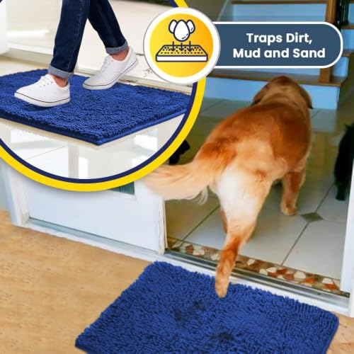 Image of Muddy Mat | Super Water Absorbent Door Mat Indoor, Microfiber Quick Dry Chenille Entryway Rug, Slip Resistant Front Door Mat, Indoor Mats for Entryway, Machine Washable Pet Rug, Periwinkle 3ft x 3ft