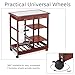 COSTWAY Kitchen Serving Trolley, Rolling Storage Bar Cart with Tile Worktop, Wine Racks, Mesh Baskets, Drawers & Shelves, Wooden Kitchen Island on Wheels for Home Restaurant (Burgundy)
