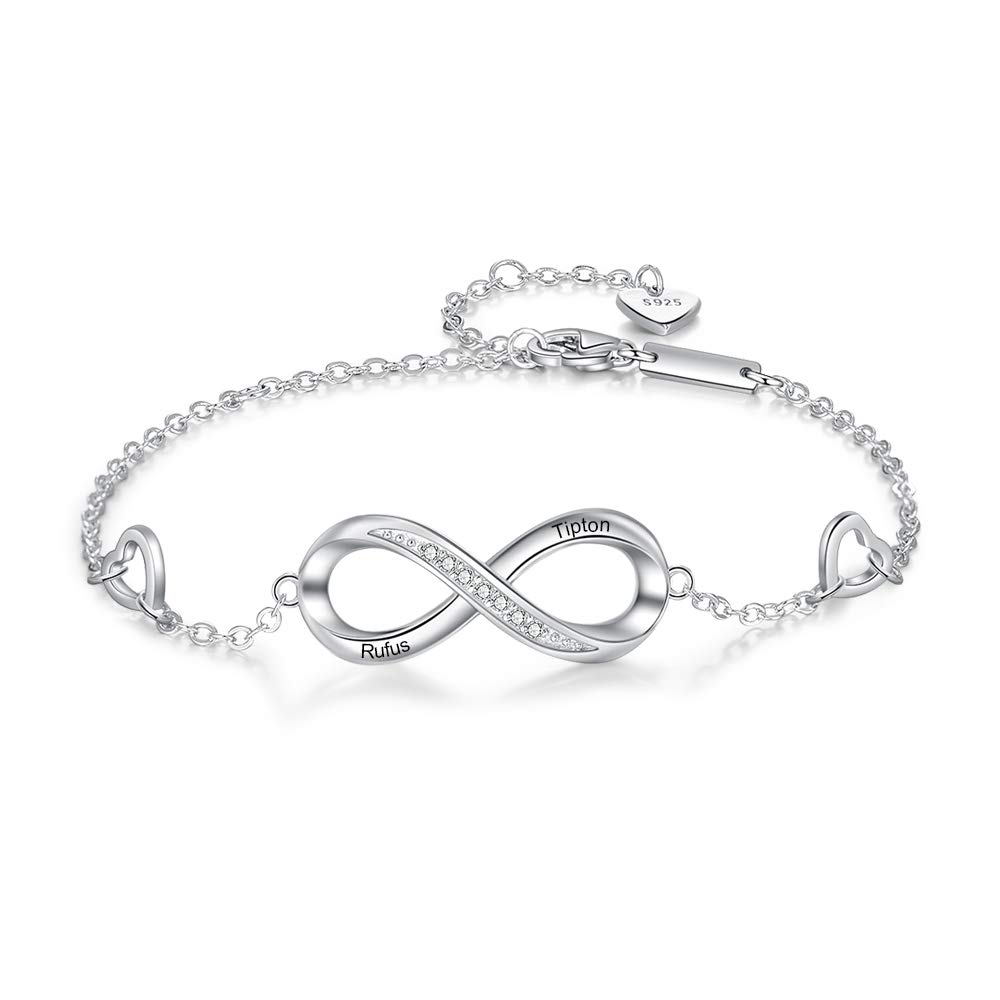 ALBERTBAND Pulsera Personalizada Mujer Pulsera Infinito de Plata con Nombres Piedra de Nacimiento Regalos para Mamá Hija Niñas Mejor Amiga Navidad Día de San Valentín