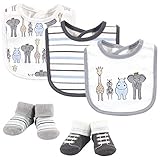 Hudson Baby Unisex Baby Cotton Bib and Sock Set, Royal Safari, One Size