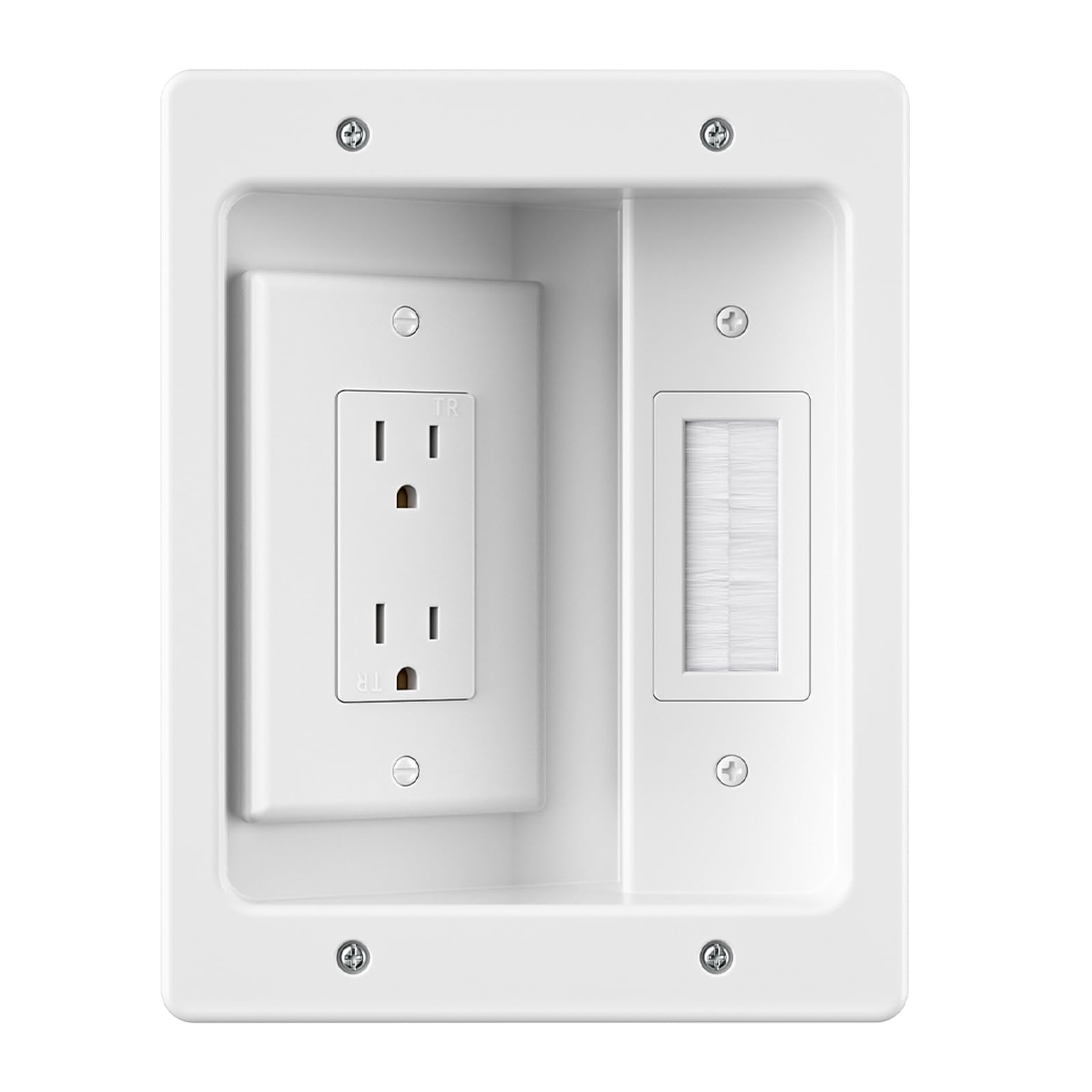 Celendor Recessed TV Outlet in Wall Management Kit 2 AC Socket