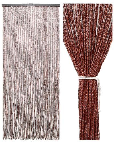 Ezcasch Rideau de perles en bois 90 x 200 cm – 90 brins marron rétro – Fait à la main – Naturel – Rideau de porte anti-mouches pour chambre à...