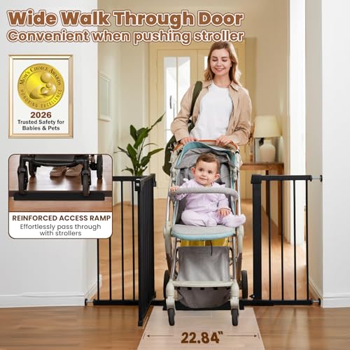 Mumeasy 29.7-51" Extra Wide Baby & Dog Safety Gate for Stairs & Doorways | Pressure/Hardware Mount Child & Pet Gate, Auto Close Easy Access Walk Thru Door for House, Hallway, Indoor & Outdoor, Black - Image 4