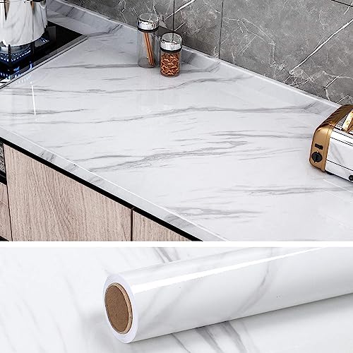Image of HOME13 Marble Wallpaper Peel & Stick Contact Paper Self Adhesive Decorative Removable Waterproof Wallpaper for Kitchen Cabinet and Furniture Countertops (24 X 80 INCH, Grey & White Marble)