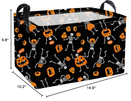 Image of Essme Rectangular Halloween Baskets,Pumpkin Storage Box,Cute Basket for Kids with Handles for Room Decor, Book Bins.(Pumpkin)